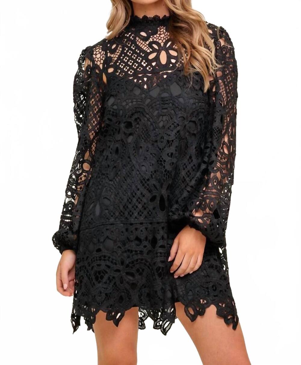 NEW FLYING TOMATO woven lace mini dress in black